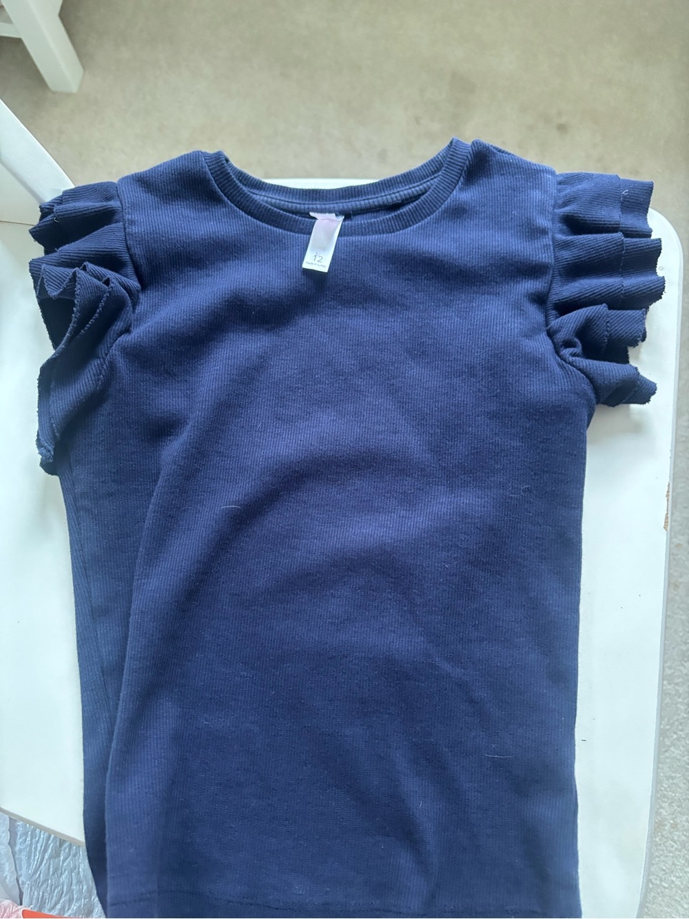 Girls' Navy Ruffle Sleeve Top - Classic Everyday Tee